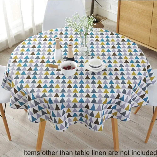 Vista 4 de DaMai Mantel simple estilo americano, mesa redonda, algodón y lino, a prueba de polvo, para mesa de buffet, fiestas, cenas de Navidad, triángulo