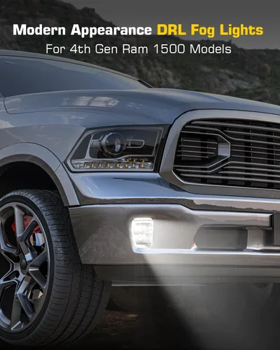 Vista 2 de Kit de Ensamblaje de Luces Antiniebla LED DRL de Repuesto Compatible con Dodge Ram 1500 2013 2014 2015 2016 2017 2018 y 2019 2020 Modelo Classic