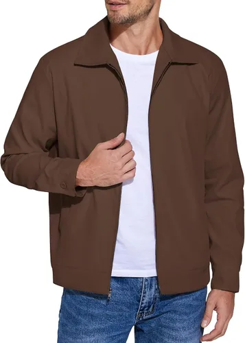 Vista 12 de COOFANDY Chaqueta ligera con cremallera para hombre Eisenhower para trabajo, oficina, casual, para golf