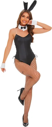 Vista 3 de FEAADNI Traje de conejito para mujer, disfraz de anime para cosplay, traje de conejo, diadema y medias