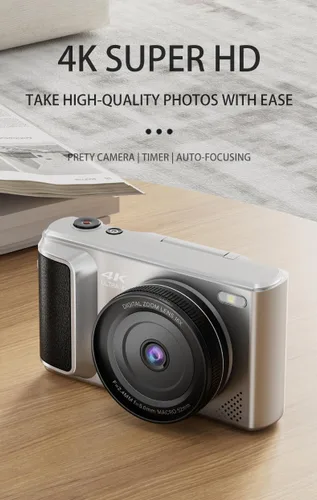 Vista 2 de Cámara digital 4K, 64MP, zoom 18X, enfoque automático, pantalla abatible de 2.8 pulgadas de 180°, cámara de vlogging para, compacta