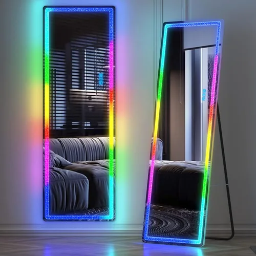 Vista 9 de LVSOMT Espejo de longitud completa de 63 x 20 pulgadas con luces LED Negro