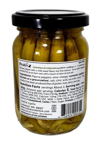 Vista 5 de Matiz Piparras - Pimientos de guindilla vascos, verdes, 6.4 oz Pimientos en escabeche españoles de España