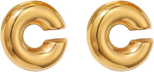 Vista 4 de Aretes de oro para mujer, sin perforación, aretes gruesos de 18 quilates, redondos, de gran tamaño, con clip A-One Pack Oreja Oro