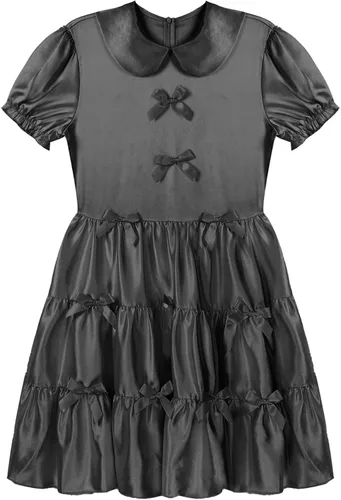 Vista 4 de iiniim Ropa de dormir de satén para hombre, minivestido para cosplay, traje de uniforme de cosplay con delantal francés, traje femenino
