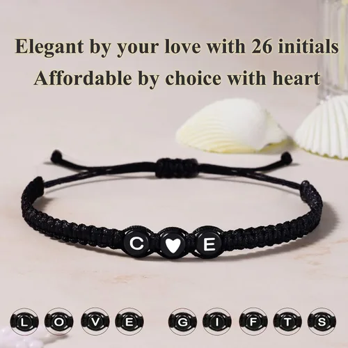 Vista 5 de Pulseras con iniciales para mujeres y hombres, regalos para novia, novio, pulseras de letras "I Love You", regalos para ella, él, mejor amigo