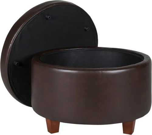 Vista 11 de Homepop Decoración del hogar Otomana redonda tapizada de almacenamiento Otomana con almacenamiento para sala de estar y dormitorio (negro Geo)