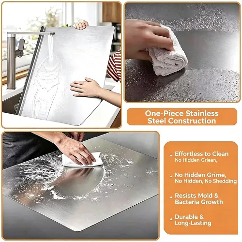 Vista 4 de Tabla de cortar de acero inoxidable, 30×40cm con labio, antideslizante, tablero de doble cara