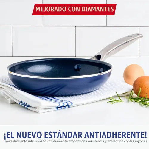 Vista 2 de Blue Diamond - Sartén antiadherente de 8 pulgadas, sin PFAS, sartén de cerámica para huevos y tortilla, con infusión de diamante, apta