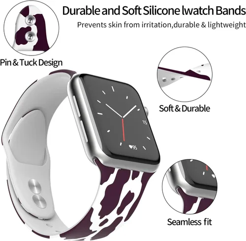Vista 2 de Correas de silicona con estampado animal compatible con Apple Watch de 1.496 in 1.575 in 1.614 in 1.654 in 1.732 in 1.772 in 1.929 in para iWatch