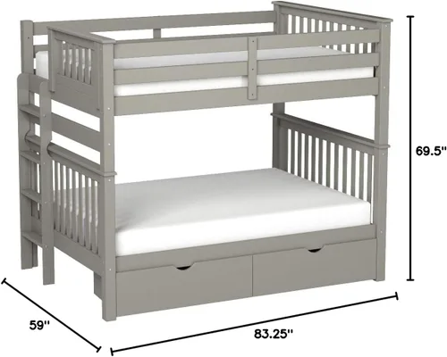 Vista 2 de Bedz King Literas de estilo misión matrimonial sobre tamaño matrimonial con escalera lateral y 2 cajones debajo de la cama, color gris