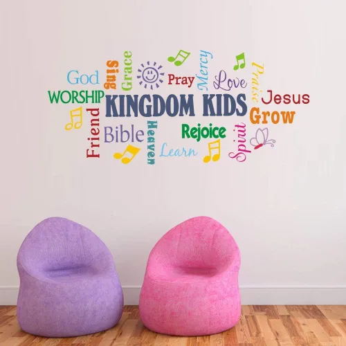 Vista 2 de Kingdom Kids Kingdom - Calcomanías de pared con cita inspiradora Pegatinas Kingdom Kids