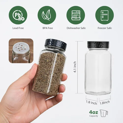 Vista 2 de Tianifa 2 tarros de especias negras, botellas de condimento de vidrio de 4 onzas, contenedor de especias, frascos de especias vacíos, botellas Negro