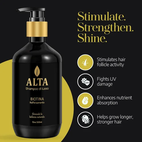 Vista 7 de All Goods Alta Strengthening Biotin + Caffeine Shampoo 10oz – DHT Blocker Formula para la pérdida y adelgazamiento del cabello – Champú espesante
