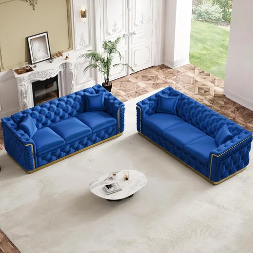 Vista 11 de Sofá de dos plazas Chesterfield de terciopelo de 62.2 pulgadas, sofá de lujo blanco y dorado, beige Gris