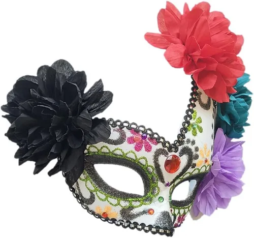Vista 3 de Máscara mexicana del día de los muertos, calavera de azúcar, máscara para mujer