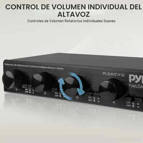 Vista 8 de Pyle Selector de Altavoces Estéreo de Alta Potencia de 4 Canales con Control de Volumen - Construcción de Carcasa Resistente y Duradera, Disipador