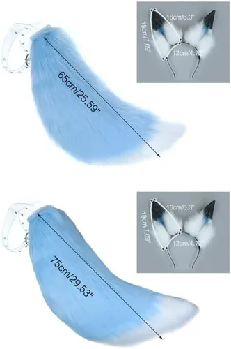 Vista 7 de Kit de diadema de cola de lobo y orejas de clip de piel sintética para Halloween, fiesta de Navidad, accesorios de disfraz para adultos y niños