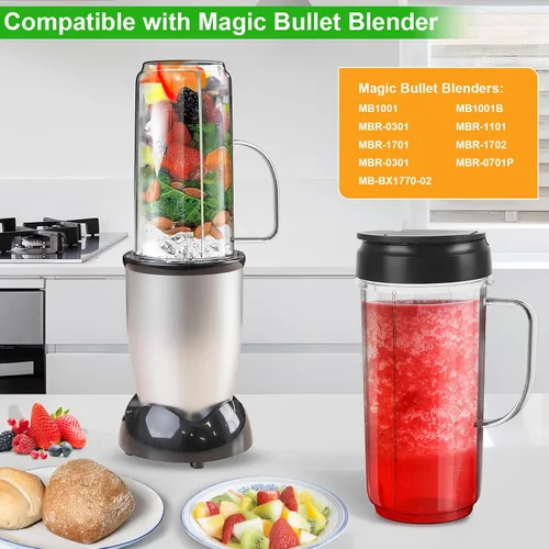 Vista 4 de Paquete de 2 tazas mezcladoras Magic Bullet de 22 onzas con tapa abatible para llevar, taza de repuesto con asa, compatible con tazas y tazas Magic