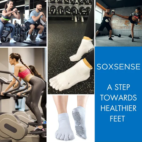 Vista 5 de Soxsense - Paquete múltiple de calcetines deportivos con cojín, antideslizantes, para pilates, gimnasio en casa, fútbol, baloncesto