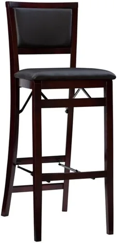 Vista 3 de Home Square Juego de 2 taburetes de bar plegables de madera con respaldo acolchado en marrón espresso