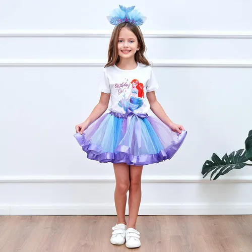 Vista 5 de Mermaid Outfit Set Shirt, Rainbow Tutu Dress, Satin Sash, Headband Birthday Gifts for Girls Costume