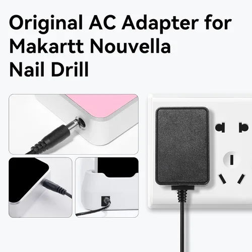 Vista 2 de Makartt Adaptador de Cargador de Energía Original para Lima de Uñas Nouvella, Suministro de Batería 12V 1.5A AC-DC para Lima Eléctrica Recargable