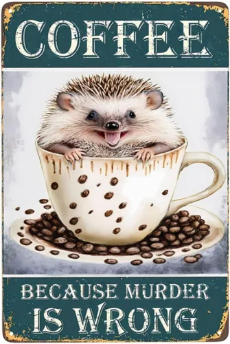Vista 17 de Cartel de metal con texto en inglés «Black Cat Coffee Because Murder Is Wrong», vintage, para dormitorio, hogar, cocina, hotel, bar, cafetería