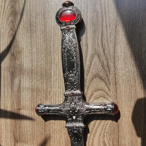 Vista 5 de Espada Goblins de acero inoxidable de 34.3 pulgadas con mango de rubí negro para regalo, cosplay, colección