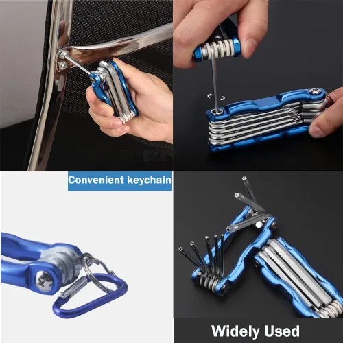Vista 7 de Utoolmart Juego de llaves hexagonales, juego de llaves Allen 8 en 1, herramienta de reparación de llaves combinadas plegables para tornillo