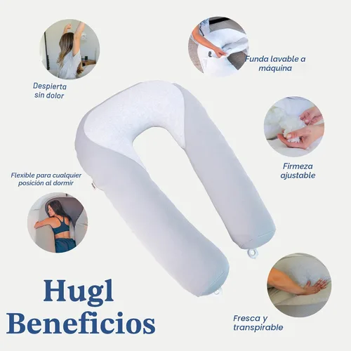Vista 7 de Plufl Hugl - Almohada corporal refrescante para adultos, almohada de embarazo en forma de U, color gris