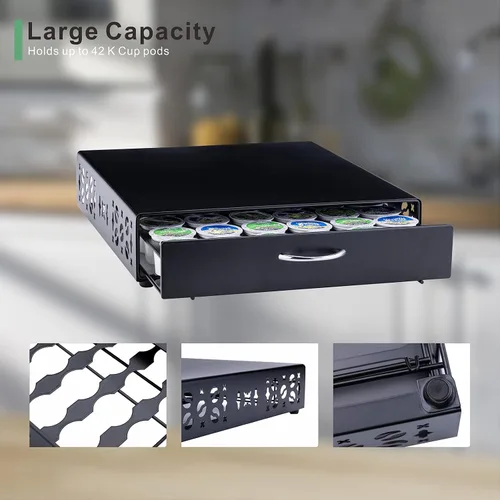 Vista 4 de K Cup Pod - Cajón superior de hierro, soporte para cápsulas de café, compatible con almacenamiento de cápsulas, 42 K cup (negro)