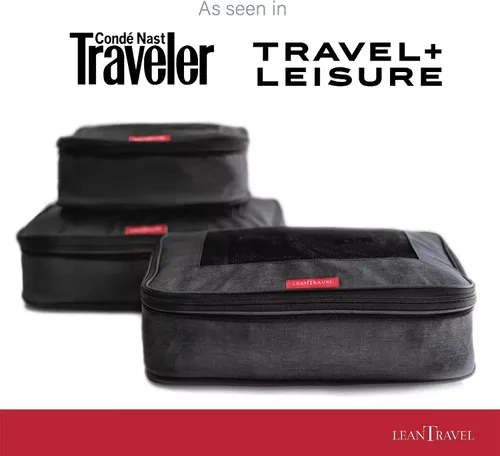 Vista 6 de LeanTravel Juego de 6 cubos de compresión para viajes, color negro, doble cremallera