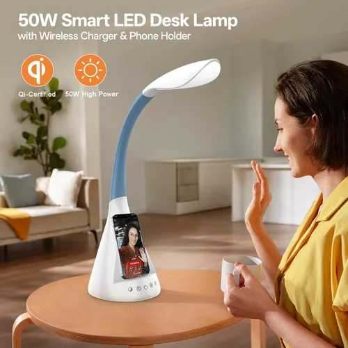 Vista 3 de Lámpara de escritorio LED con control táctil y cuello de cisne de 360 grados, 9 modos de iluminación con 5 colores RGB para luz de lectura en casa