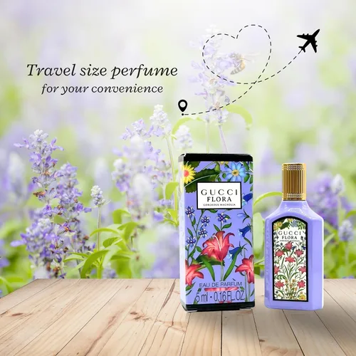 Vista 4 de Gucci Flora Gorgeous Magnolia Perfume para mujer EDP Mini Splash 0.16 onzas líquidas Designer perfume mini, luxury fragrance, pocket