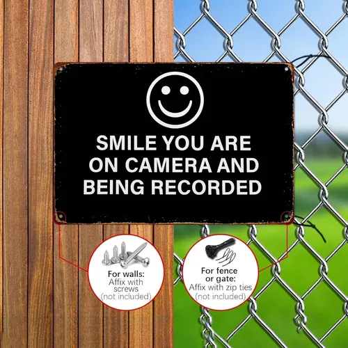 Vista 4 de Smile You Are On Camera And Being Recorded Plaque Funny Wall Decor Retro Metal Sign Poster for Garage Man Cave Bathroom Bedroom Farm Inspirational