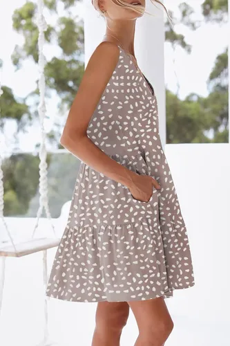 Vista 3 de NCLOOK - Vestido corto de verano para mujer, estilo informal, cuello en V, lindo, sin mangas, con bolsillos