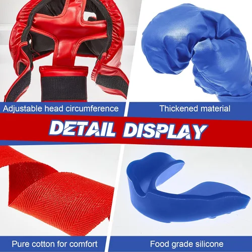 Vista 3 de Kanayu Juego de 12 piezas de equipo de boxeo para niños principiantes de 6 a 18 años, incluye casco de boxeo y guantes, vendas, protectores bucales