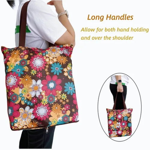 Vista 2 de Bolsas de comestibles plegables reutilizables para cocina, bolsa de asas plegable con cremallera