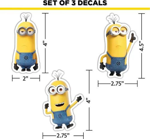 Vista 3 de Calcomanías de Minions de Despicable Me - Juego de 3 Pegatinas de Kevin para Coche, Botella de Agua, Casco de Bicicleta, Laptop, Monopatín