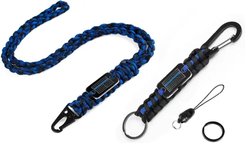 Vista 8 de 2 piezas de cordón elegante y duradero para llaves - Cordón de cuello resistente de paracord con diseño de bandera de EE. UU. para billeteras