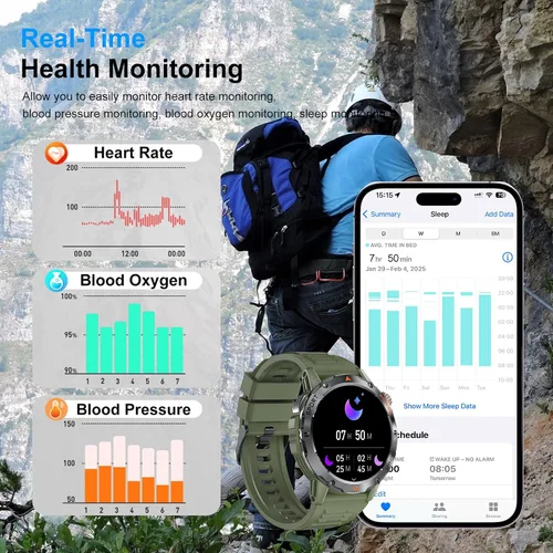 Vista 4 de Relojes inteligentes para hombre (respuesta/hacer llamadas) con linterna de grado militar, compatible con Android y iPhone, resistente al agua