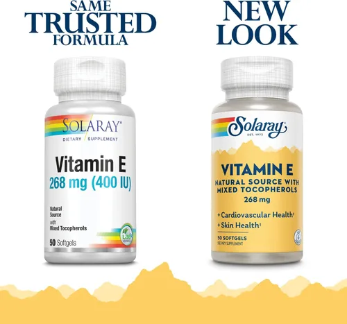 Vista 2 de SOLARAY Vitamina E d-alfa tocoferol 268mg (400 UI) Salud del corazón y la piel, apoyo de la actividad antioxidante (50 CT)