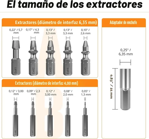 Vista 4 de Nuovoware Juego de extractor de tornillos dañados, 22 piezas, kit de extractor de tornillos pelados fácil de quitar, juego de removedor de tornillos