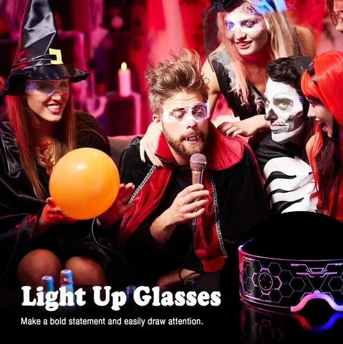 Vista 3 de Oybete 2 pares de gafas iluminadas para fiestas, gafas de visera LED para adultos y niños, accesorios futuristas para rave, gafas LED