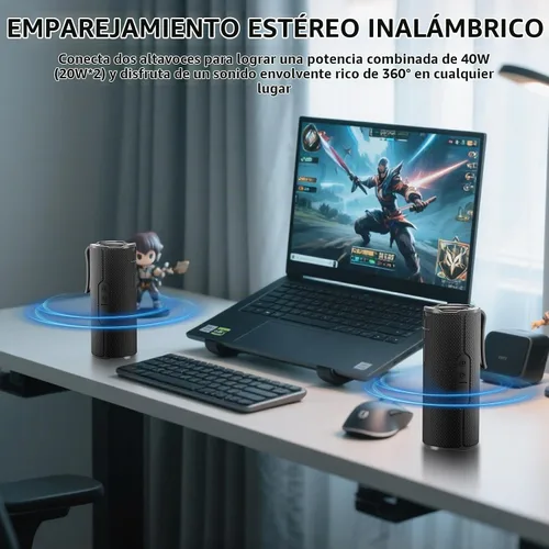 Vista 3 de COOPERS Altavoz Bluetooth portátil, altavoz Bluetooth inalámbrico, altavoces impermeables IPX5 con luces RGB, graves profundos de sonido estéreo