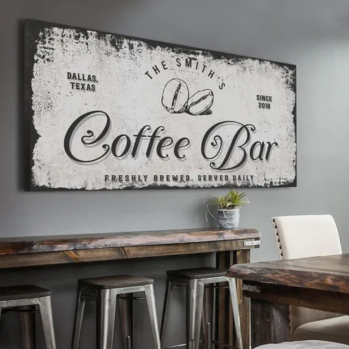 Vista 8 de Tailored Canvases Letrero Personalizado para Barra de Café - Arte de Pared en Lienzo Pequeño y Grande Decoración Señalización para Hogar, Cocina