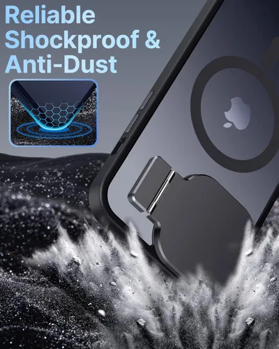 Vista 5 de Silverback Funda para iPhone 14 Pro Max con funda para cámara, compatible con MagSafe, con soporte integrado, funda magnética translúcida mate a