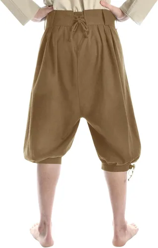 Vista 4 de Gafeng Pantalones piratas medievales para hombre, disfraz de caballero vikingo renacentista, con cordones, pantalones cortos LARP para Halloween