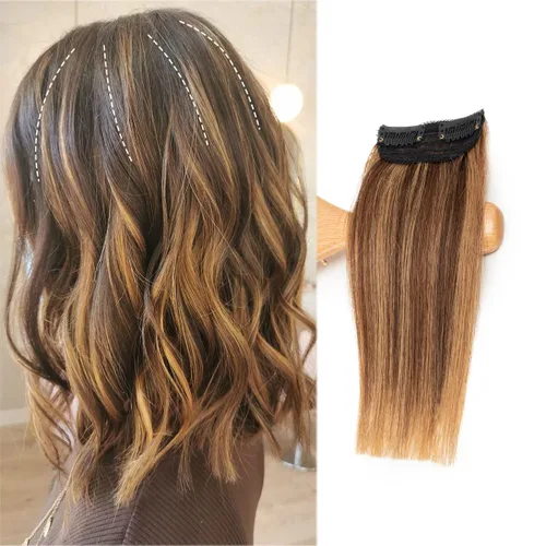 Vista 15 de Extensiones de cabello con clip de volumen real de cabello humano liso y sedoso, extensiones de cabello cortas y naturales invisibles para mujer